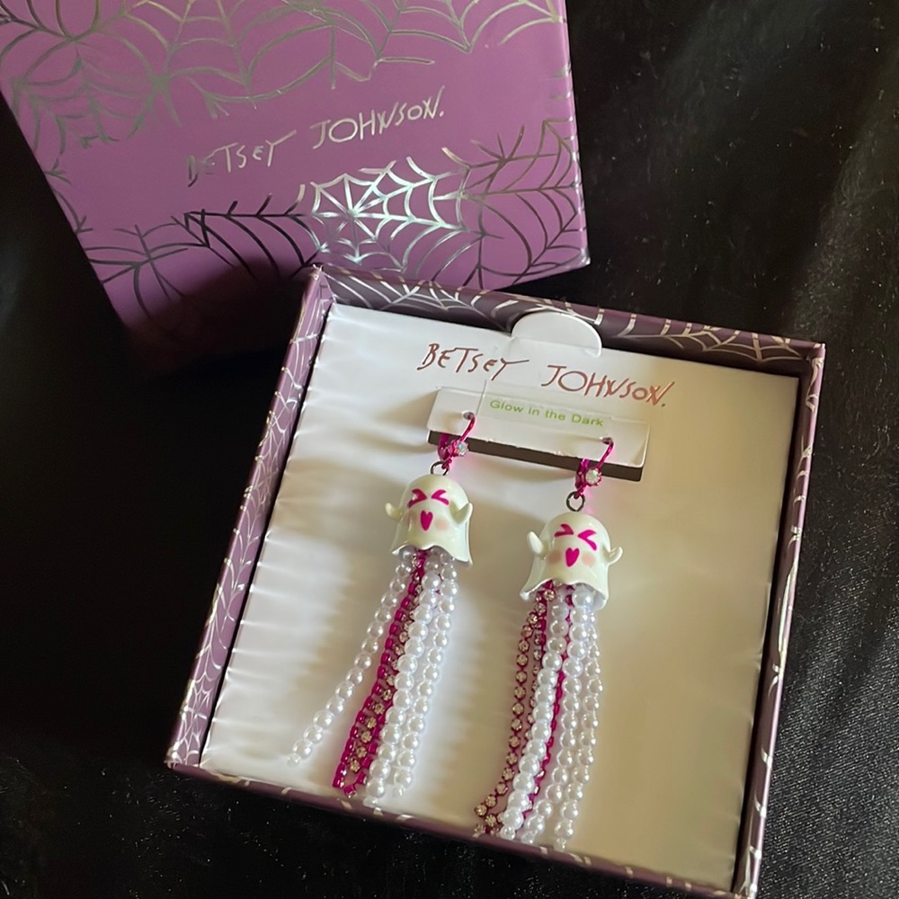 Betsey Johnson PUNK N SPICE GHOST FRINGE EARRINGS - pink